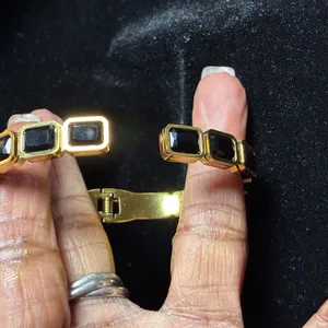 Classic Stainless Steel Zircon Bracelet in gold color with black stones thumbnail 4