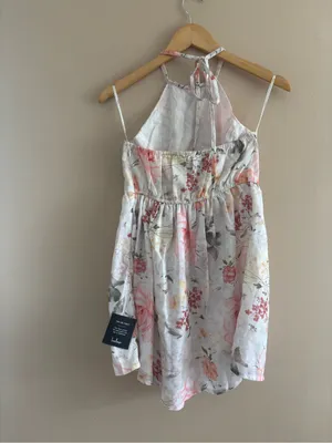 Lulus Alwynn Ivory Floral Halter Mini Dress Size XS Vacation Sleeveless Party thumbnail 5