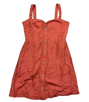 Maeve Women's Linen Twist Front Button-Down Mini Dress Burnt Orange Size L thumbnail 3