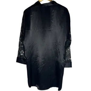 Vintage Gold Label Victorias Secret Satin‎ And Lace Robe Black Whimsigoth M/L thumbnail 7