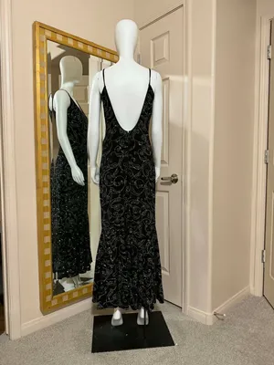 Vintage Jessica McClintock Millennium Black Silver Glitter Backless Fishtail Gow thumbnail 3