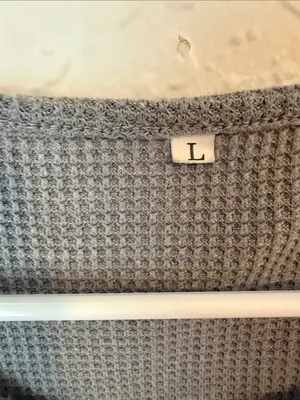 Lace Yoke Gray Long-Sleeve Knit Top with Front Twist thumbnail 2