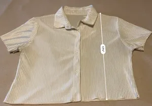 Lyaner Cream Pleated Short Sleeve Button Up Blouse White thumbnail 4
