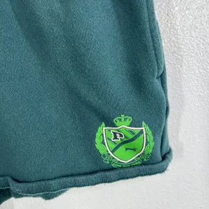 PINK Victoria's Secret Campus Fleece Shorts Medium Green Varsity Crest Raw Hem thumbnail 8