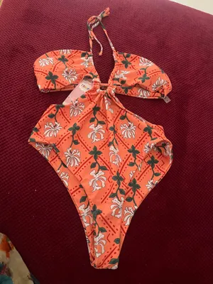 High Leg One Piece Swimwear Women Print Swimsuit Cut Out.. thumbnail 6