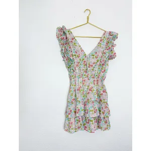 Love The Label Mini Dress Small Pink Green Ines Floral Printed Tiered Ruffle thumbnail 4