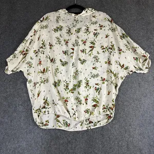 Patterson J Kincaid Silk Bird Print Blouse‎ Cream Red Tie Dolman Sleeve Medium thumbnail 2