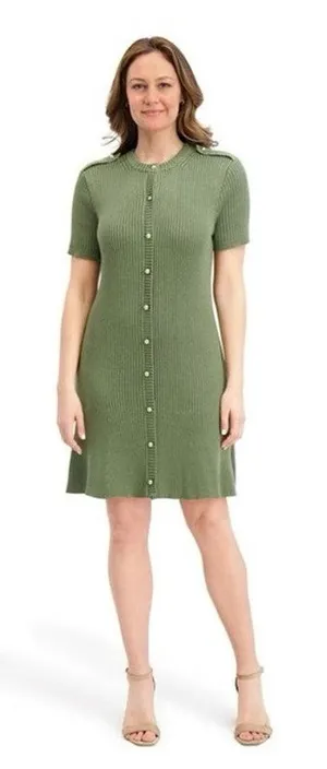 French Connection Green Ribbed Button‎ Front Dress Size XL thumbnail 1