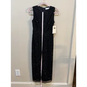 MAC DUGGAL 93758 GEOMETRIC EMBELLISHED SLEEVELESS A-LINE BLACK MIDI DRESS Size 4 thumbnail 6