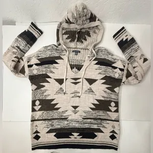 American‎ Eagle Outfitters Sweater Sz XS Hooded Aztec Brown Tan Pullover Knitted thumbnail 6