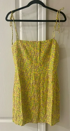 Olivaceous Yellow Multicolor Speckled Tie-Detail Dress Size Medium thumbnail 1