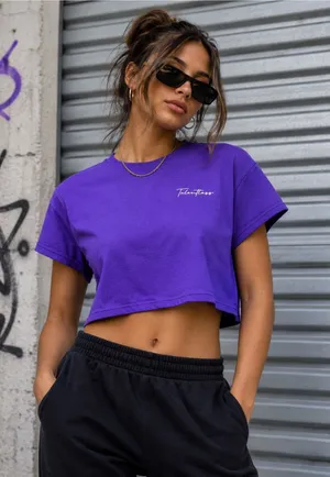 TALENTLESS Purple Cropped Baby Tee Logo T-Shirt Size Large Like New thumbnail 1