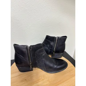 Roan by Bedstu Antonia Leather Ankle Boots 8 Black Lace Up Side Zip Block Heel‎ thumbnail 6