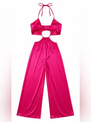 Peppermayo Causing Commotion Jumpsuit Pink Satin Cutout XS/2 thumbnail 4