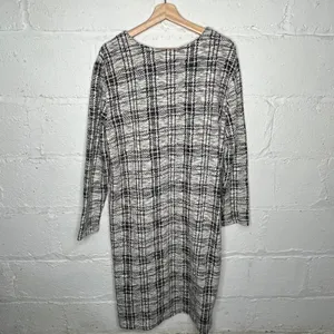 Lou & Grey Plaid Sweater Dress Academia Button‎ Cardigan Women Black White L NWT thumbnail 2