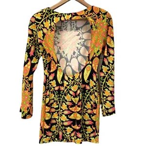 Zara Womens XS Mini Bodycon Floral Paisley Dress Bell Sleeve Cutout Multicolor‎ thumbnail 3