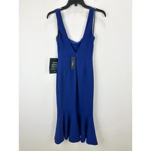 Lulus Moment Maker Cobalt Blue Square Neck Trumpet Midi Dress Cocktail Small NWT thumbnail 9