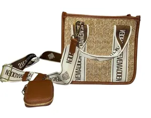 Steve Madden BWEBBER Straw Tote Crossbody Bag Beige/Brown w/Credit Card Holder‎ thumbnail 1