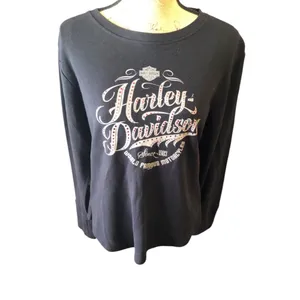 Harley-Davidson Long Sleeve Henley Top Size M Black thumbnail 2