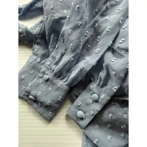 Lulus Light Blue Swiss Dot‎ Long Sleeve Wrap Mini Dress XXS New With Tags thumbnail 7