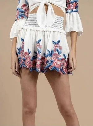 Saylor Floral Embroidered Mini Skirt White Blue Pink Size M thumbnail 1