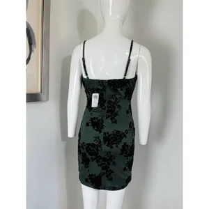Windsor Women’s Green Velvet Floral Whimsigoth Dress Goth Grunge Stretch Size S NWT thumbnail 6