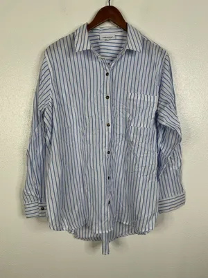 Motherhood Maternity Blue White Striped Cotton Button Down Shirt Large L thumbnail 1
