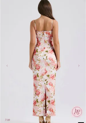 House of CB Josefina Pink Peony Print Satin Dress thumbnail 2