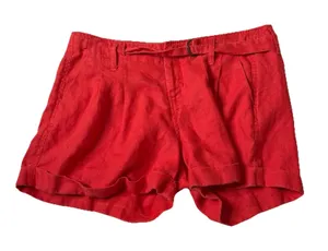 MM Couture By Miss Me Red Shorts Linen Pocket Zip Up Cuffed Belted Size Medium thumbnail 1