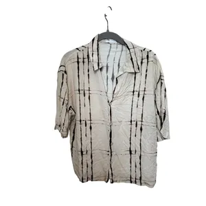 Zara Abstract Print Button Up Shirt Women’s M Beige Black Oversized Blouse thumbnail 2