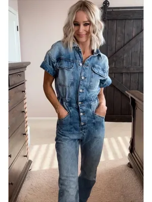 FREE PEOPLE Marci Denim Jumpsuit in Wash Sapphire Blue Size X-Small thumbnail 9