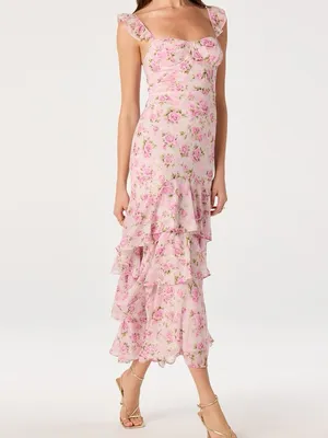 ASTR The Label Alcina Polka Dot Maxi Dress Pink Multi Floral thumbnail 5