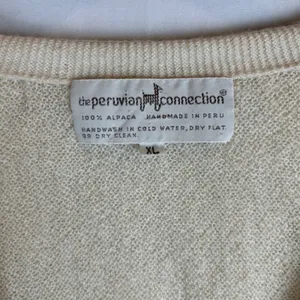 Peruvian Connection 100% Alpaca Handmade Cream V-Neck Cardigan Sweater XL thumbnail 3