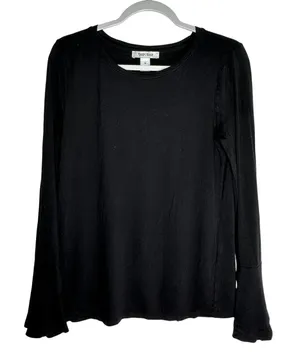 White House Black Market‎ Black Bell Sleeve Long Sleeve Top Crew Neck Medium thumbnail 1