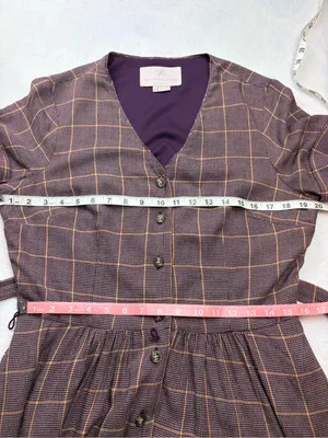 Gal Meets Glam Plaid Button Front Tie Waist Midi Dress US 12 Lined thumbnail 5