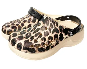 Crocs Baya Classic Womens Beige Brown Cheetah Platform Clog Shoes Size 10 thumbnail 1