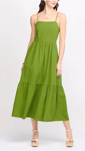 Dizzy Lizzy Green Seersucker Maxi Dress Womens XL Smocked Tiered Cotton Sundress thumbnail 1