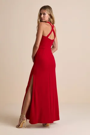 NWT Lulus Perfectly Demure Red Backless Column Maxi Dress Holiday Wedding Size S thumbnail 2