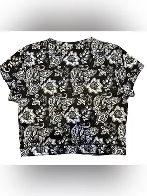 Abercrombie & Fitch Black And White Paisley Bandana Cropped Shirt Size M thumbnail 6