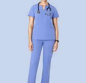 Mandala Scrubs NWOT 5 Pocket Notch Neck Top (French Blue) thumbnail 2