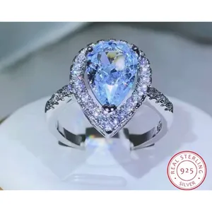 Boutique NEW Women's 3Ct Rhodium S925 Pear Halo‎ Teardrop Engagement Ring, Size 7 thumbnail 14
