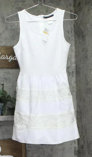 City Studio Juniors Crochet Trim Textured Fit & Flare Dress White 3 thumbnail 1