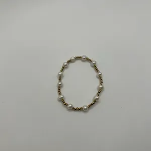 Womens Freshwater Pearl Gold Bead Stretch Bracelet 18k Plated Saphir Gift New thumbnail 3