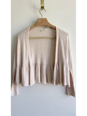 Anthropologie Moth Cream Pointelle Peplum Open Front Cardigan Cashmere S thumbnail 2