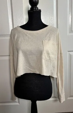 Altar’d State beige waffle knit cropped long sleeve top size S thumbnail 1