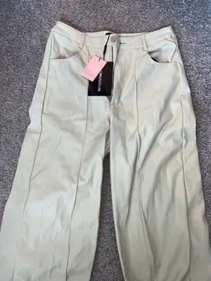 Pretty Little Thing Cream Leather Pants thumbnail 2