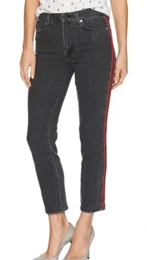 Hudson Zoeey High Rise Faded Black & Red Tuxedo Stripe Ankle Jeans 25 thumbnail 1