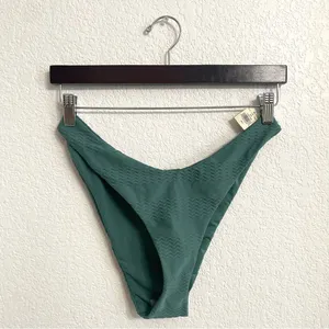 NWT Aerie Womens Swim Bikini Bottom Sage Green Cheeky Texrured Size Large thumbnail 1