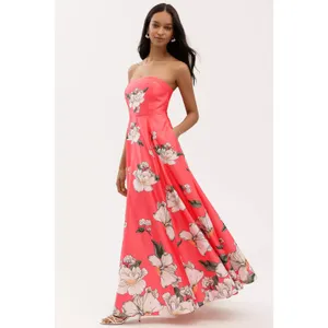 BHLDN Savannah Pink Floral Elegant Strapless Satin A Line Corset Dress NWT 0 thumbnail 6