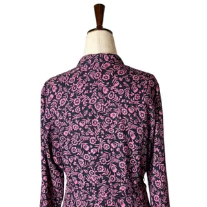 Nanette Lepore Floral Midi Dress Women 8 Navy Blue Pink Long‎ Sleeve Belted Boho thumbnail 5